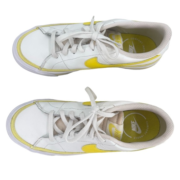 Nike Women's White Low-Top Sneakers with Yellow Swoosh 5Y - Picture 3 of 7